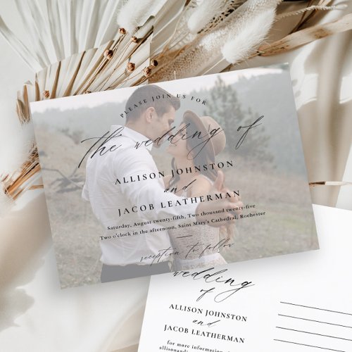 Elegant Script Photo Wedding  Invitation Postcard