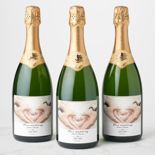 Elegant Script Photo Wedding Party Personalized  Sparkling Wine Label (Bottles)
