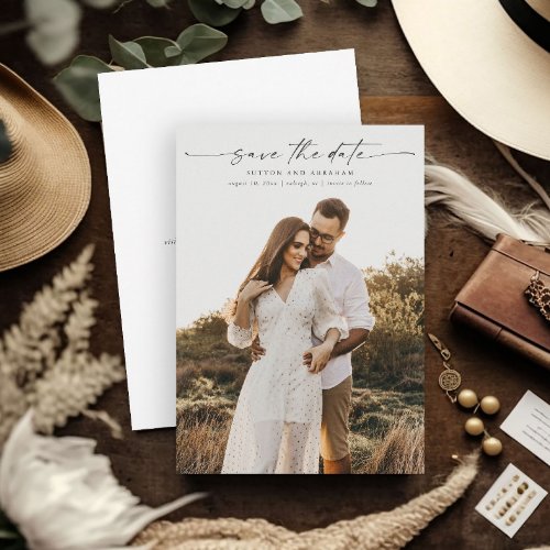 Elegant Script Photo Wedding Save The Date