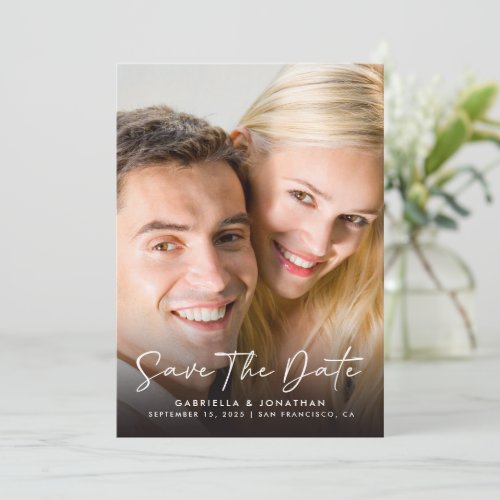 Elegant Script Photo Wedding Save The Date