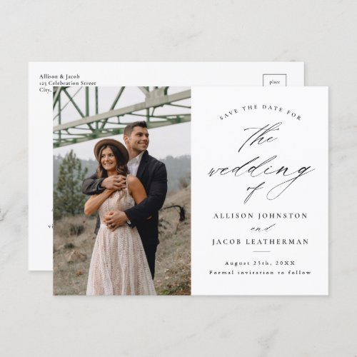 Elegant Script Photo Wedding Save The Date Announcement Postcard