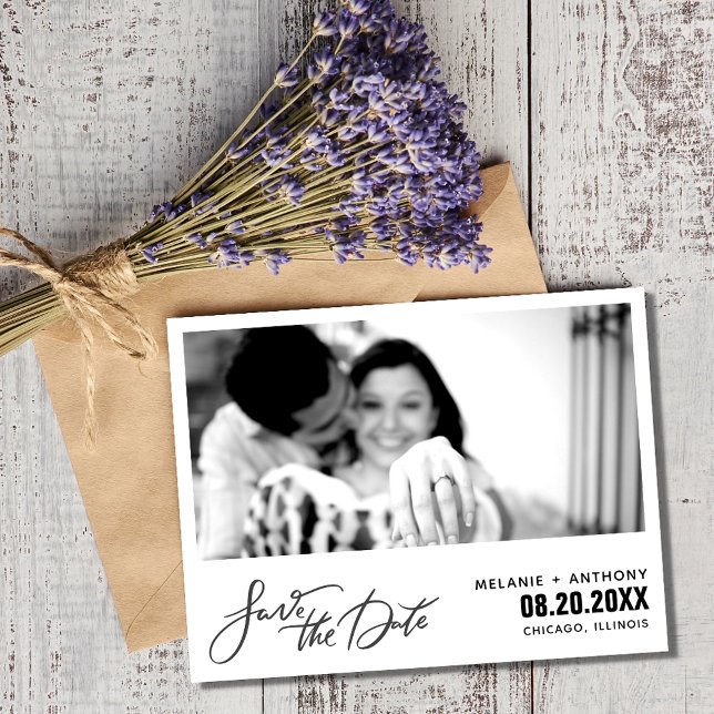 Elegant Script Photo Wedding Save the Date Announcement Postcard (Elegant Script Photo Wedding Save the Date)