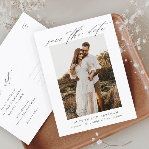 Elegant Script Photo Wedding Save the Date Announcement Postcard