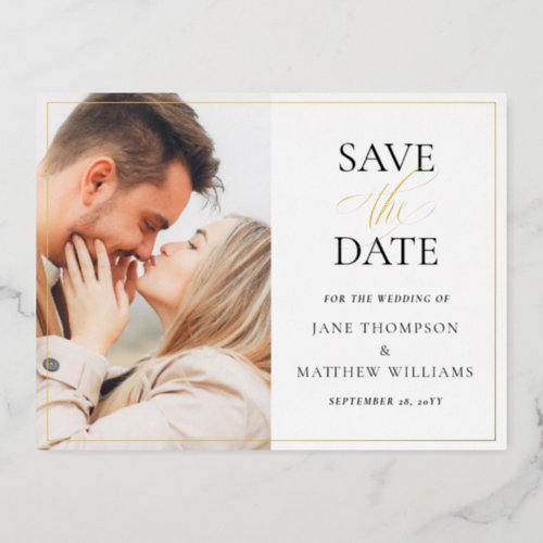 Elegant Script  Photo Wedding Save the Date Gold Foil Invitation Postcard