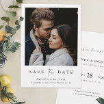 Elegant Script Photo Wedding Save the Date Invite<br><div class="desc">This simply chic photo wedding save the date flat card template features an elegant, minimalist, modern design. The front features your first names, date and wedding locale under your favorite photo and a 'save the date' message conveyed with a striking blend of two distinct fonts, with 'the' in a light,...</div>