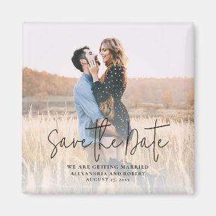 Elegant Script Photo Wedding Save the Date Magnet