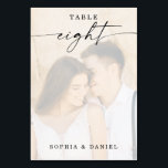 Elegant Script Photo Wedding Table Number Eight<br><div class="desc">This design features a lovely photo of your choice. Click the "Click to customize further" button to edit the script wording's color. Move photo image above overlay layers to center. See the entire collection for more matching items!</div>