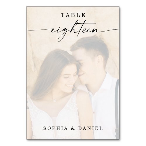 Elegant Script Photo Wedding Table Number Eighteen