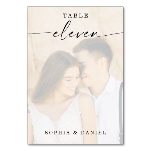 Elegant Script Photo Wedding Table Number Eleven