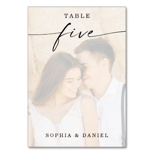 Elegant Script Photo Wedding Table Number Five