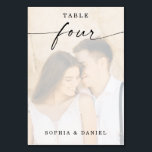 Elegant Script Photo Wedding Table Number Four<br><div class="desc">This design features a lovely photo of your choice. Click the "Click to customize further" button to edit the script wording's color. Move photo image above overlay layers to center. See the entire collection for more matching items!</div>