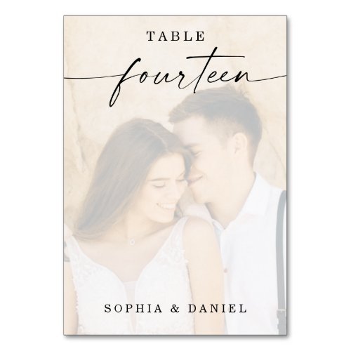Elegant Script Photo Wedding Table Number Fourteen