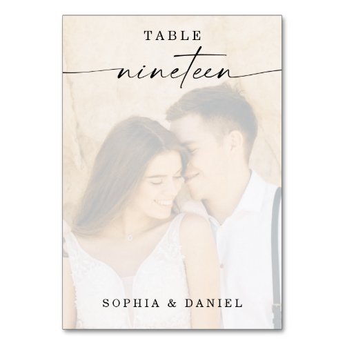 Elegant Script Photo Wedding Table Number Nineteen