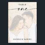 Elegant Script Photo Wedding Table Number One<br><div class="desc">This design features a lovely photo of your choice. Click the "Click to customize further" button to edit the script wording's color. Move photo image above overlay layers to center. See the entire collection for more matching items!</div>