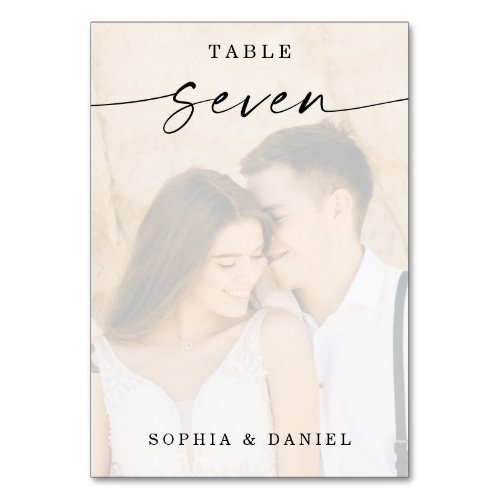 Elegant Script Photo Wedding Table Number Seven