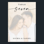 Elegant Script Photo Wedding Table Number Seven<br><div class="desc">This design features a lovely photo of your choice. Click the "Click to customize further" button to edit the script wording's color. Move photo image above overlay layers to center. See the entire collection for more matching items!</div>