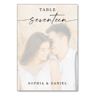 Elegant Script Photo Wedding Table Number Seventee