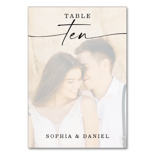Elegant Script Photo Wedding Table Number Ten