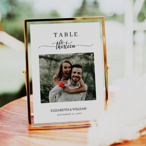 Elegant Script Photo Wedding Table Number Thirteen