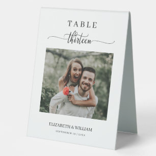 Elegant Script Photo Wedding Table Number Thirteen Table Tent