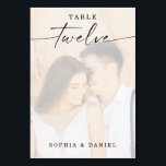 Elegant Script Photo Wedding Table Number Twelve<br><div class="desc">This design features a lovely photo of your choice. Click the "Click to customize further" button to edit the script wording's color. Move photo image above overlay layers to center. See the entire collection for more matching items!</div>