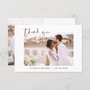 Elegant Script Photo Wedding Thank You Card