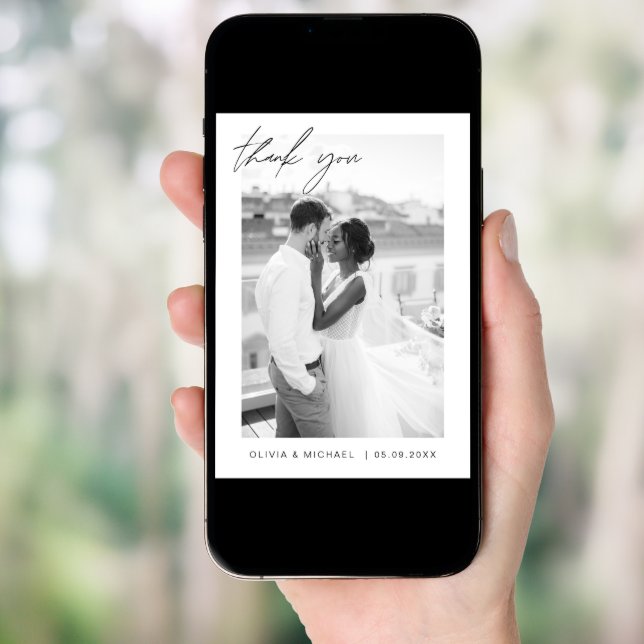 Elegant Script Photo Wedding Thank You Card (Front Digital)