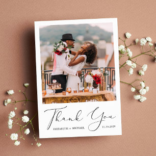 Elegant Script Photo Wedding Thank You Card