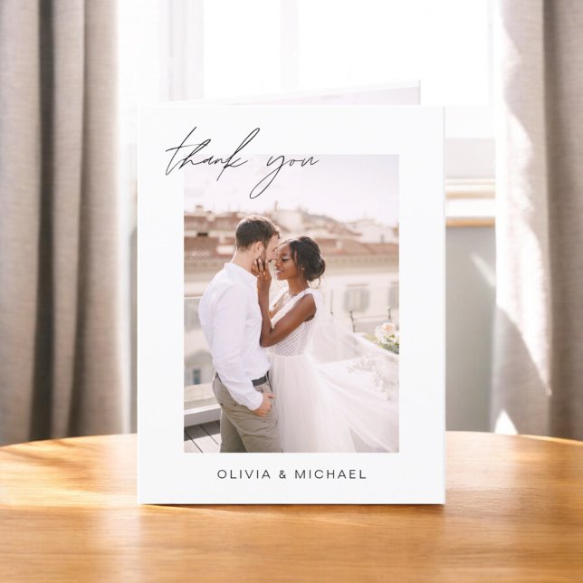 Elegant Script Photo Wedding Thank You Card (Creator Uploaded)