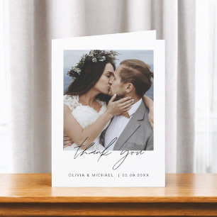 Elegant Script Photo Wedding Thank You Card