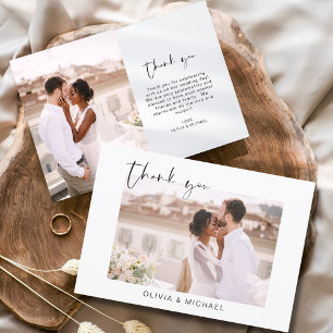 Elegant Script Photo Wedding Thank You Card