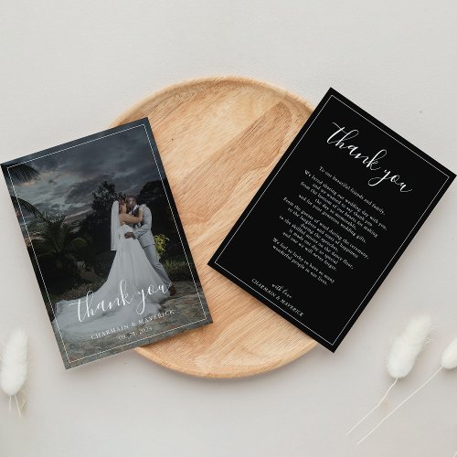 Elegant Script Photo Wedding  Thank You Card