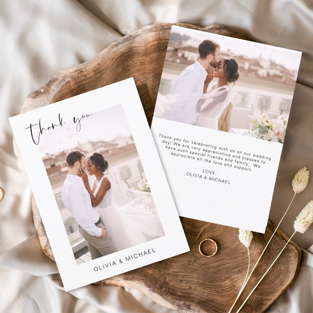 Elegant Script Photo Wedding Thank You Card (Creator Uploaded)