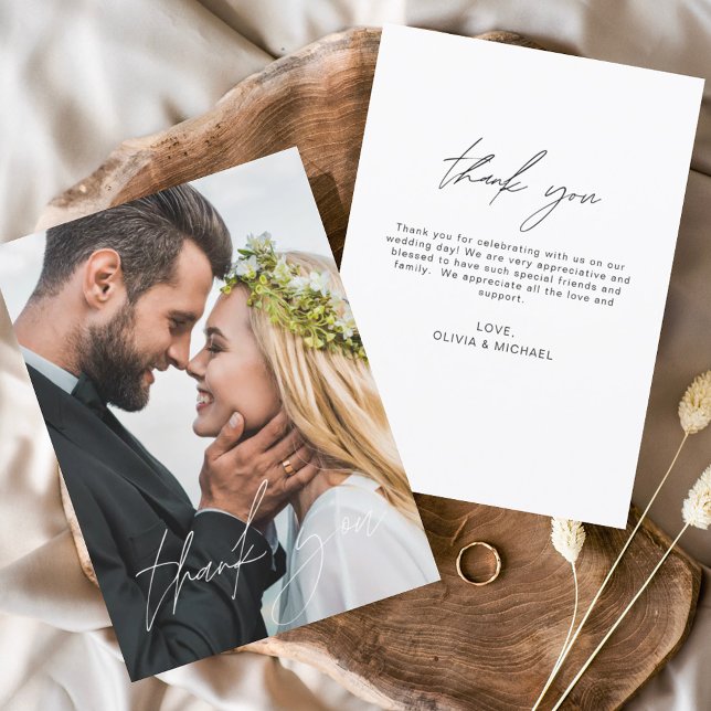 Elegant Script Photo Wedding Thank You Card (Creator Uploaded)
