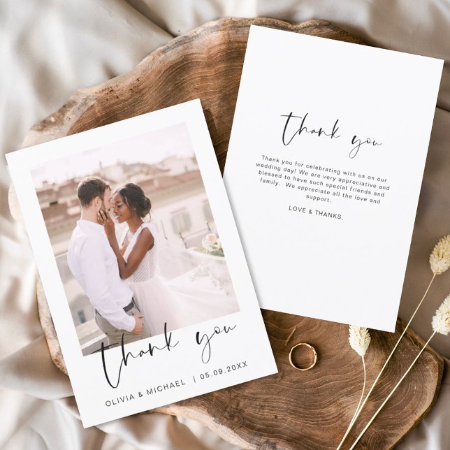 Elegant Script Photo Wedding Thank You Card (Creator Uploaded)