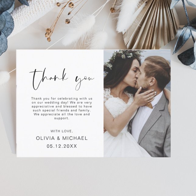 Elegant Script Photo Wedding Thank You Card (Creator Uploaded)
