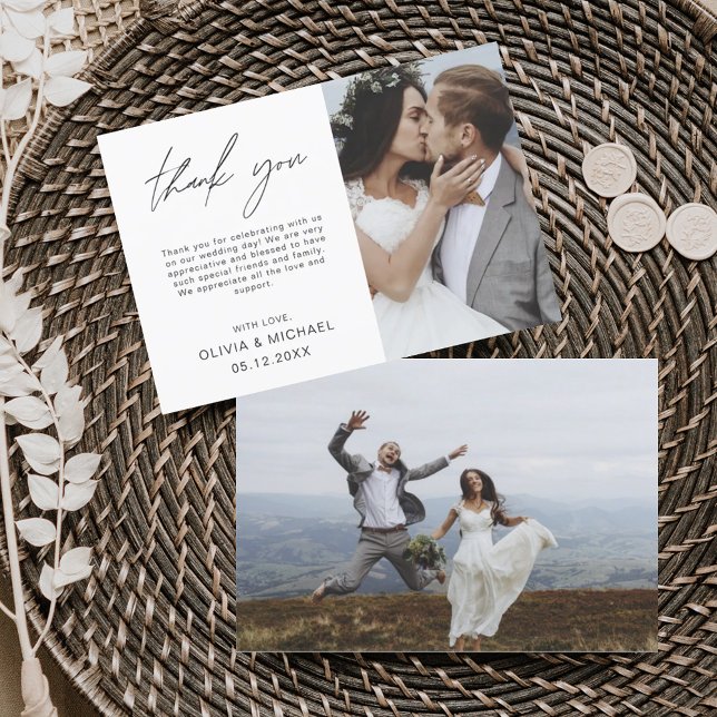 Elegant Script Photo Wedding Thank You Card (Creator Uploaded)