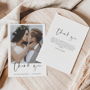 Elegant Script Photo Wedding Thank You Card