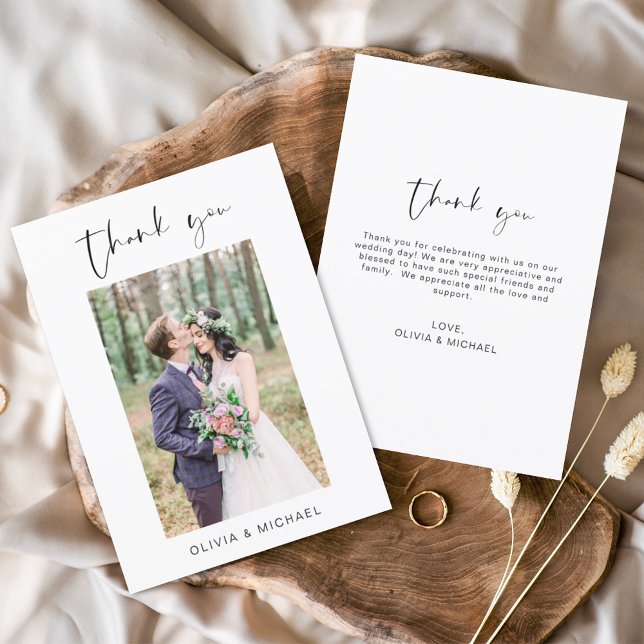 Elegant Script Photo Wedding Thank You Card (Creator Uploaded)