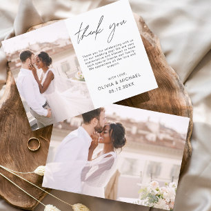 Elegant Script Photo Wedding Thank You Card