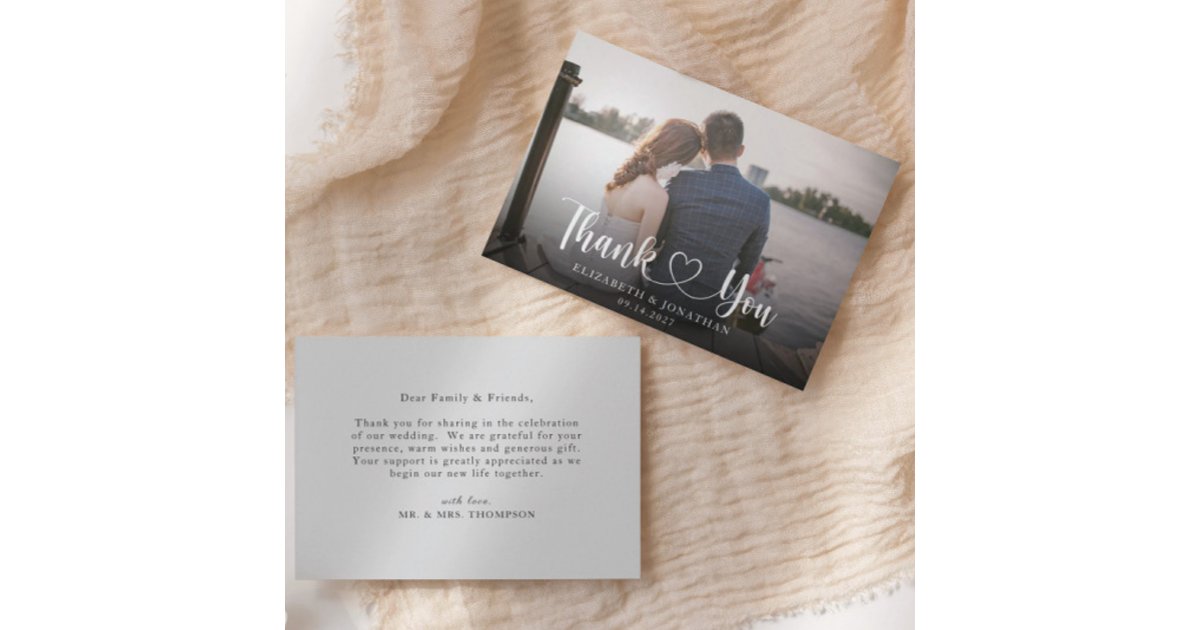 Elegant Script Photo Wedding Thank You Card | Zazzle