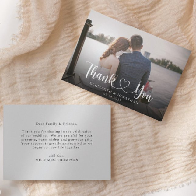  Elegant Script Photo Wedding Thank You Card (Creator Uploaded)