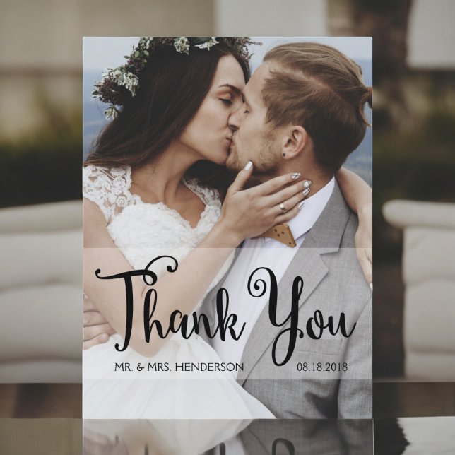 Elegant Script Photo Wedding Thank You Card (Creator Uploaded)
