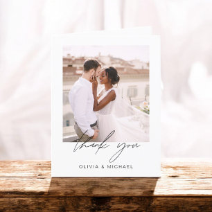 Elegant Script Photo Wedding Thank You Card