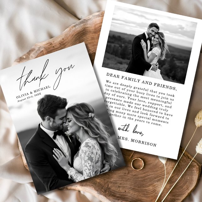 Elegant Script Photo Wedding Thank You Card (Creator Uploaded)