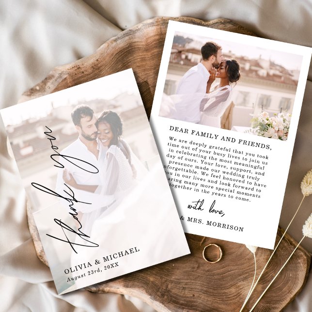 Elegant Script Photo Wedding Thank You Card (Creator Uploaded)