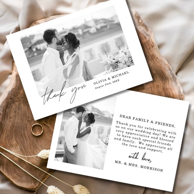 Elegant Script Photo Wedding Thank You Card (Creator Uploaded)