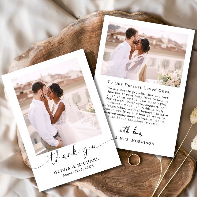 Elegant Script Photo Wedding Thank You Card (Creator Uploaded)