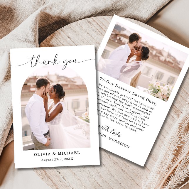Elegant Script Photo Wedding Thank You Card (Creator Uploaded)