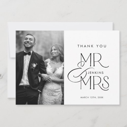 Elegant Script Photo Wedding Thank you card